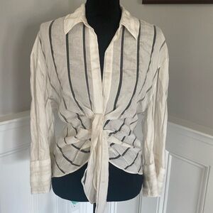 NWT Zara 3/4 length blouse, size S, v-neck with button closure, bell sleeves.